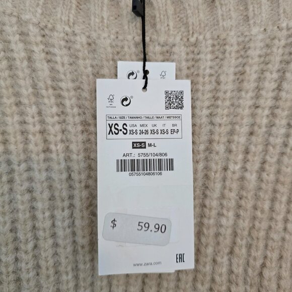 NWT - ZARA Cream Knit Sweater - Size XS - S - Picture 4 of 4